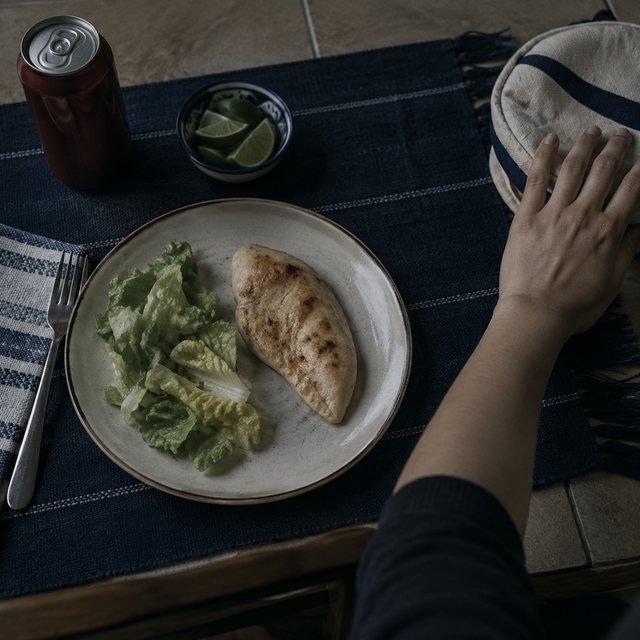 Plato de pollo con lechuga y tortillero apartado