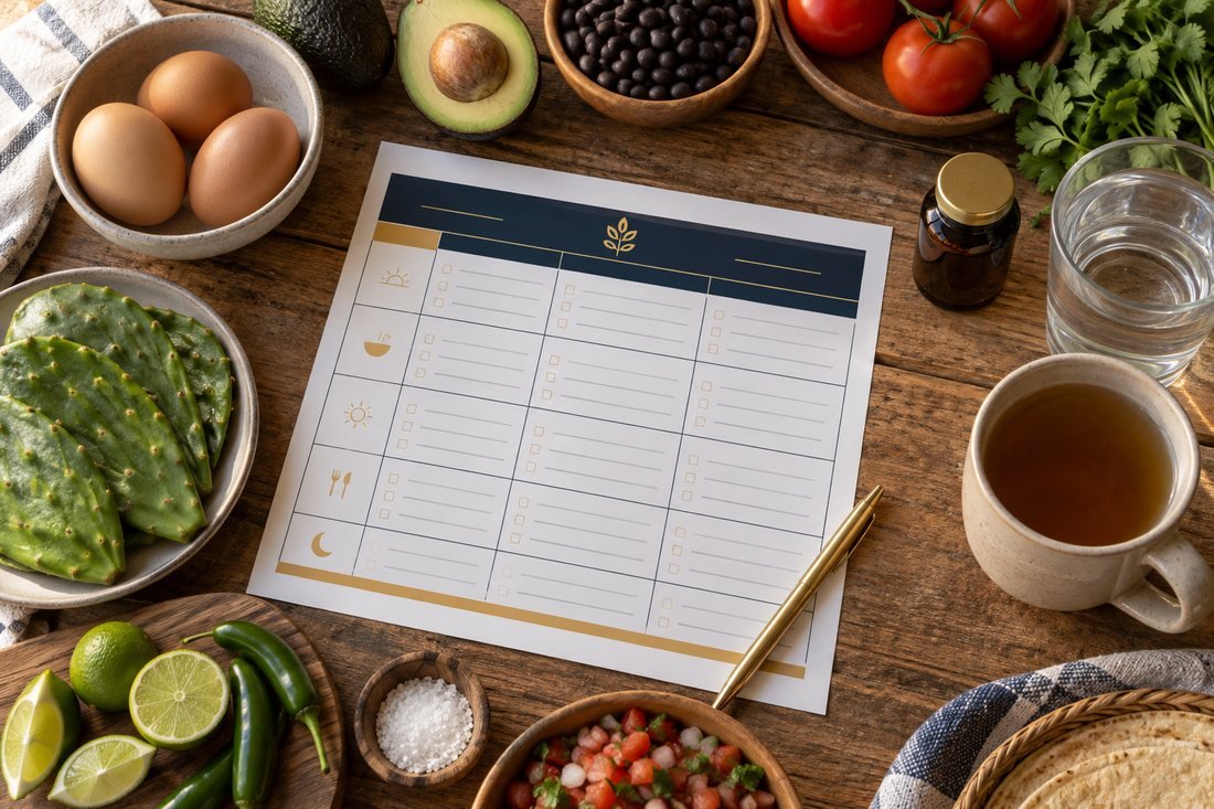 Plan de alimentación rodeado de comida mexicana